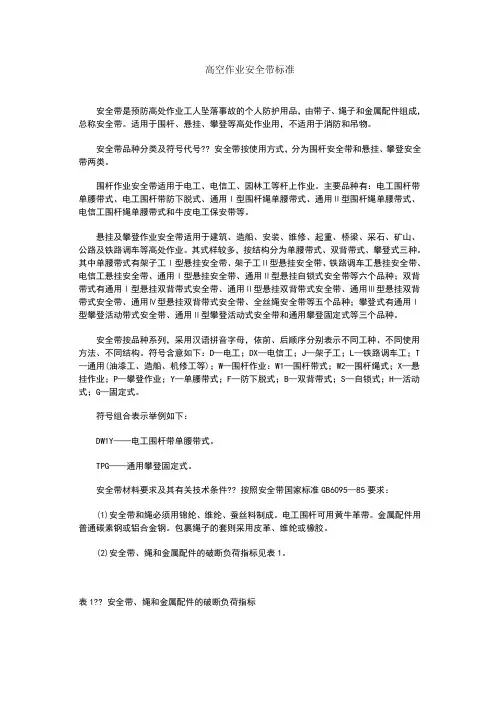 高空作业安全带标准