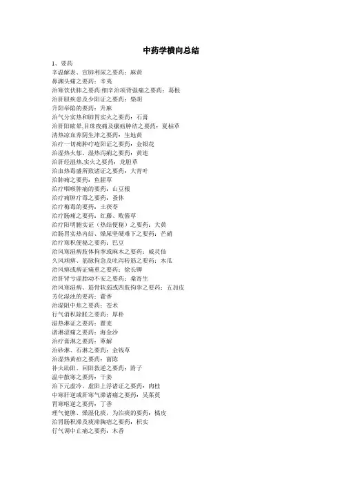 中药复习  横向总结