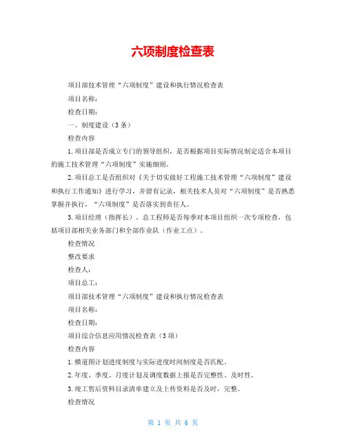 六项制度检查表