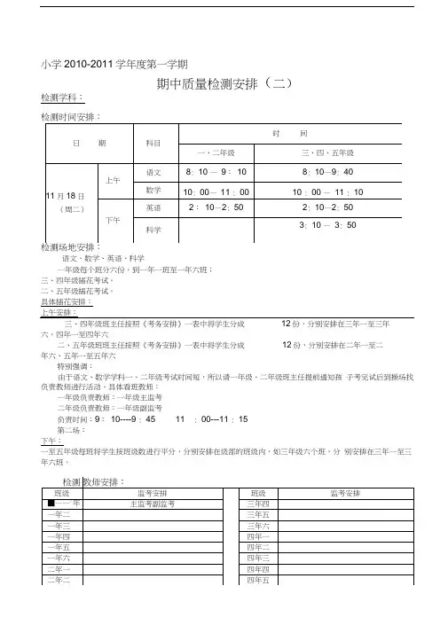 2010上半年期末考试安排