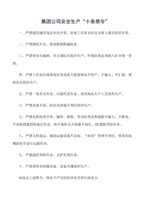 推荐-集团公司安全生产“十条禁令”