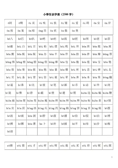 小学生识字表(2500字) 2