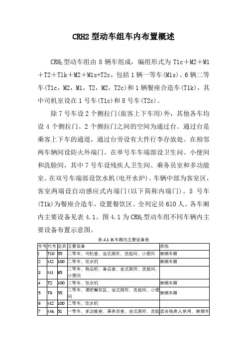 CRH2型动车组车内布置概述