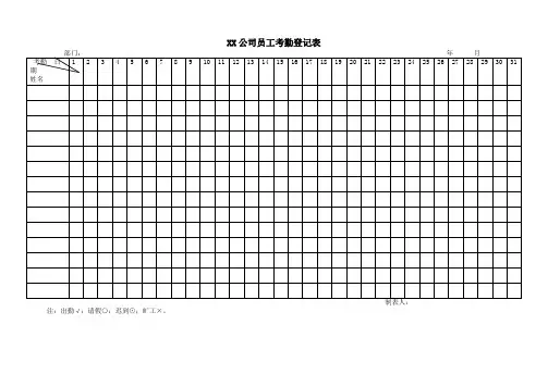 公司员工考勤登记表