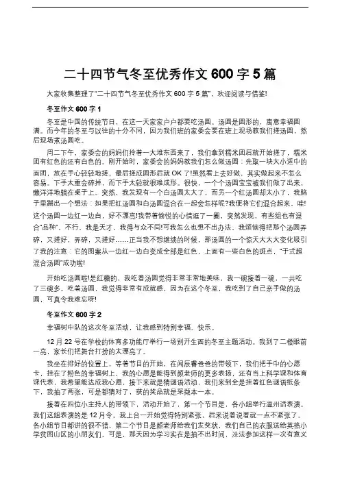 二十四节气冬至优秀作文600字5篇