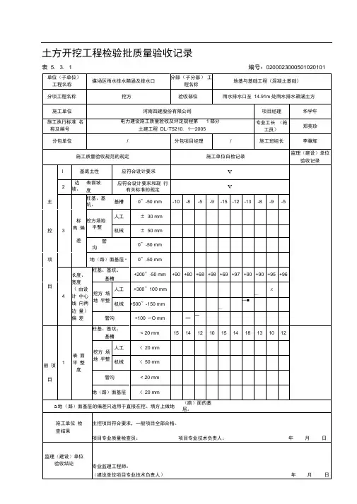5.3.1表土方开挖工程检验批质量验收记录