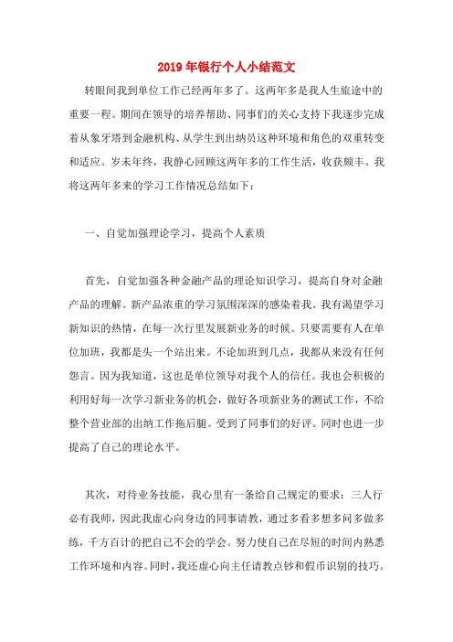 2019年银行个人小结范文