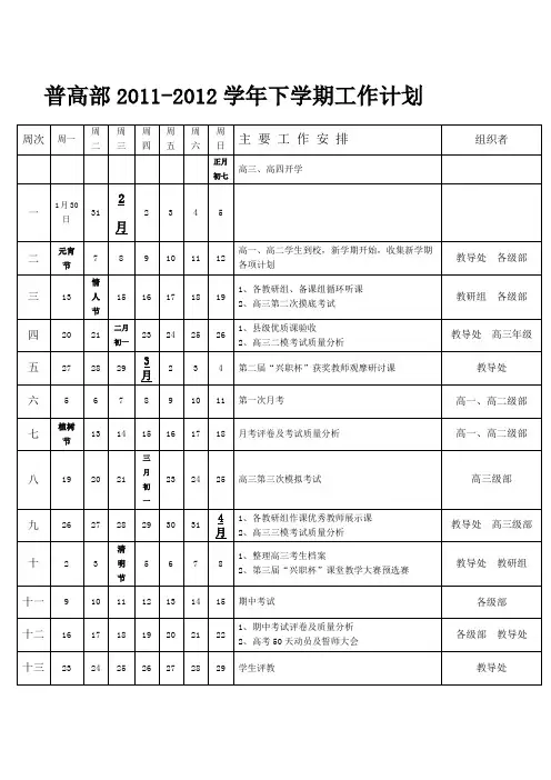 2011-2012下学期教学行政历