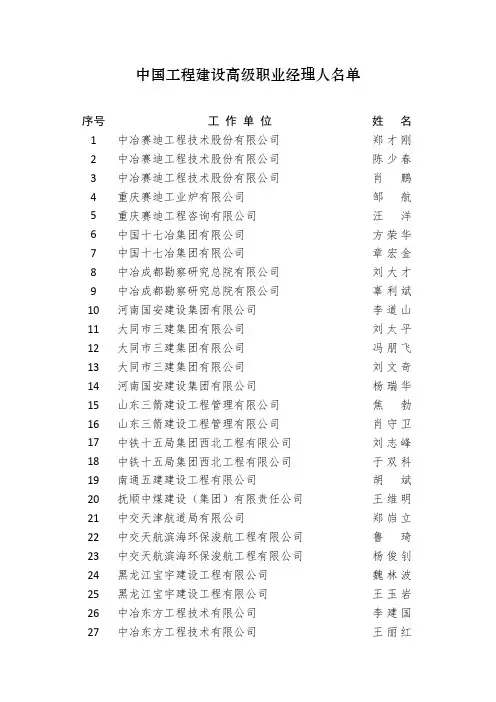 中国工程建设高级职业经理人名单