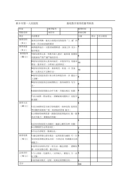 教学查房评分表