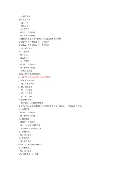 合并报表六大抵消分录知识讲解