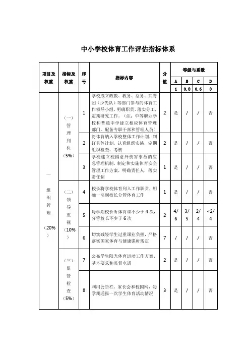 中小学校体育工作评估自评结果报表及填报要求