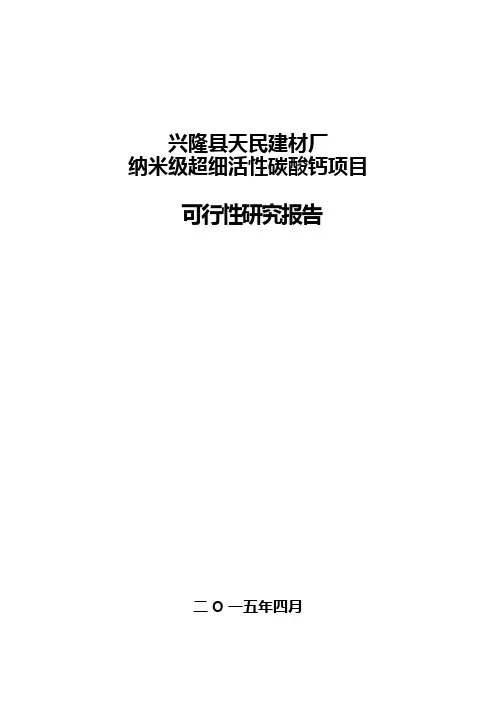 纳米级超细活性碳酸钙生产项目可行性研究报告
