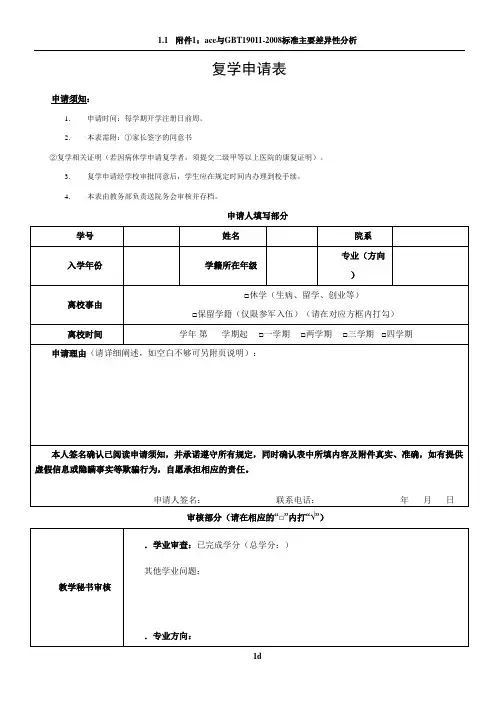 复学申请表