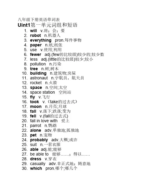 八年级上下册英语单词表集合(人教版)