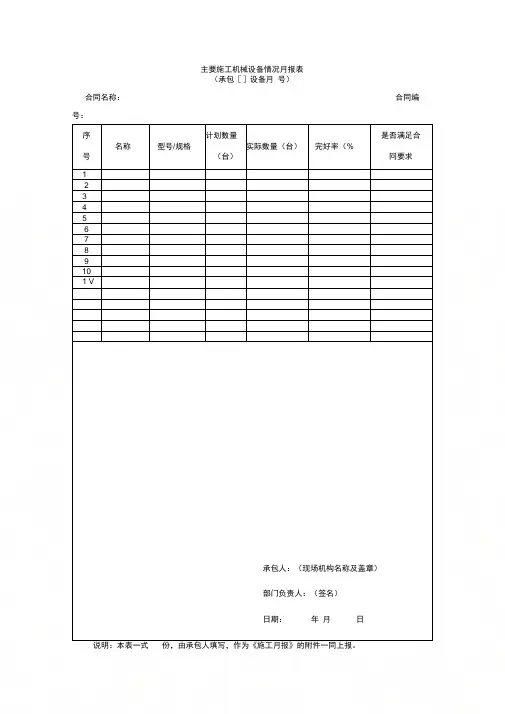 主要施工机械设备情况月报表