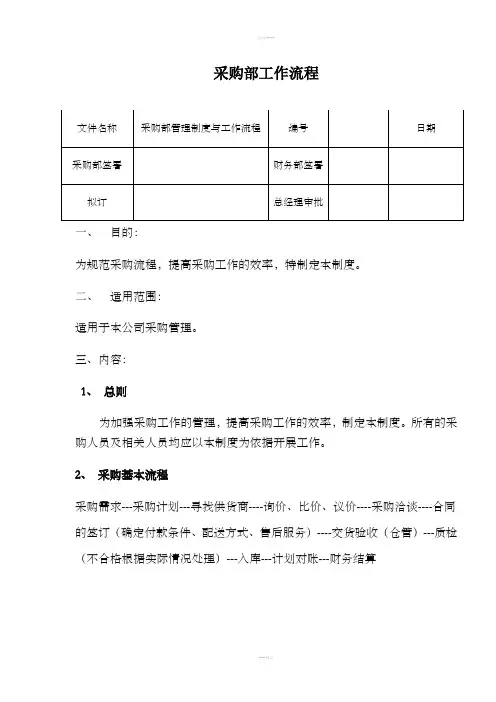 采购部工作流程图