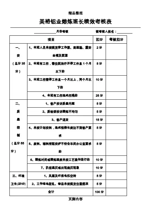 各部门绩效考核表分析