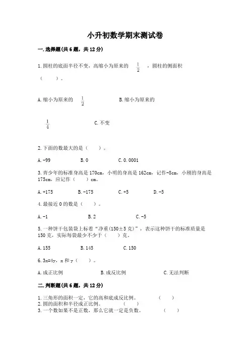 小升初数学期末测试卷(历年真题)word版