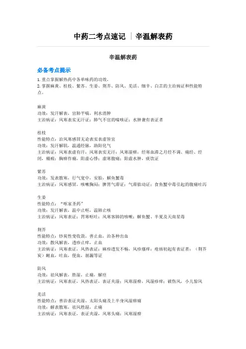 执业药师考试中药二考点速记 辛温解表药