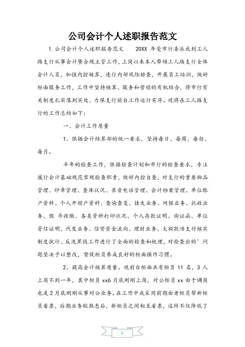 公司会计个人述职报告范文