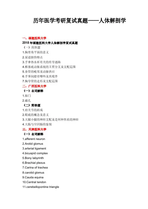 历年医学考研复试真题——人体解剖学
