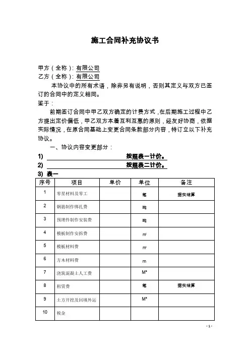施工合同补充协议范本 3