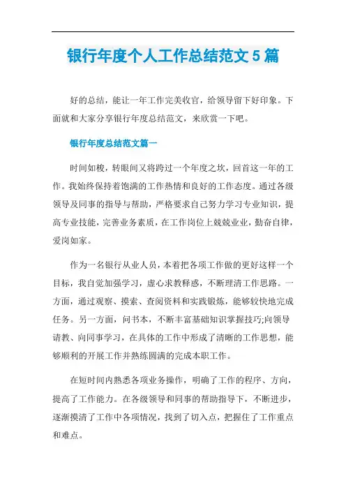 银行年度个人工作总结范文5篇