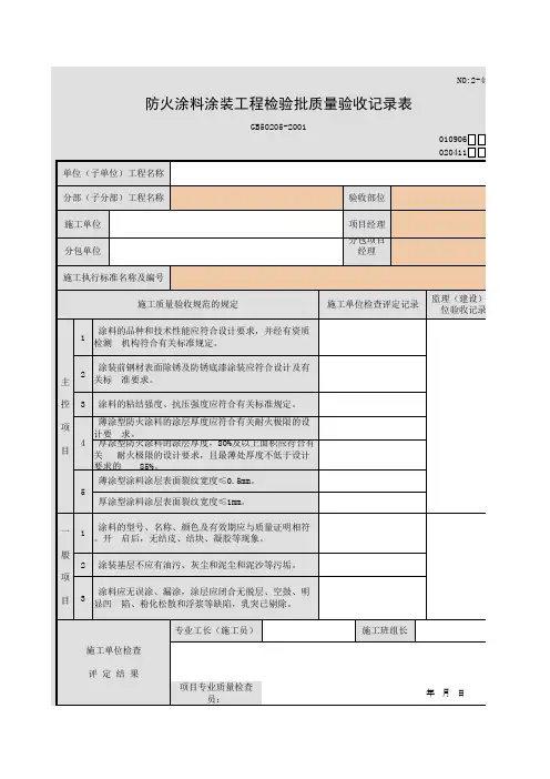 防火涂料涂装工程检验批质量验收记录表 2