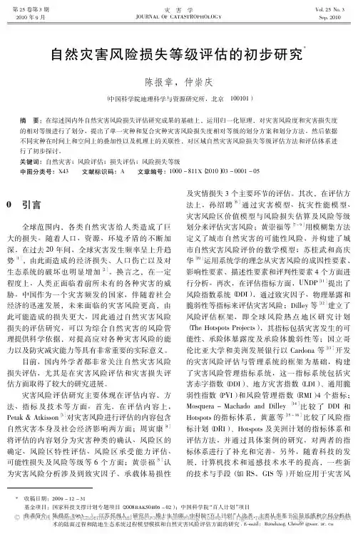 自然灾害风险损失等级评估的初步研究