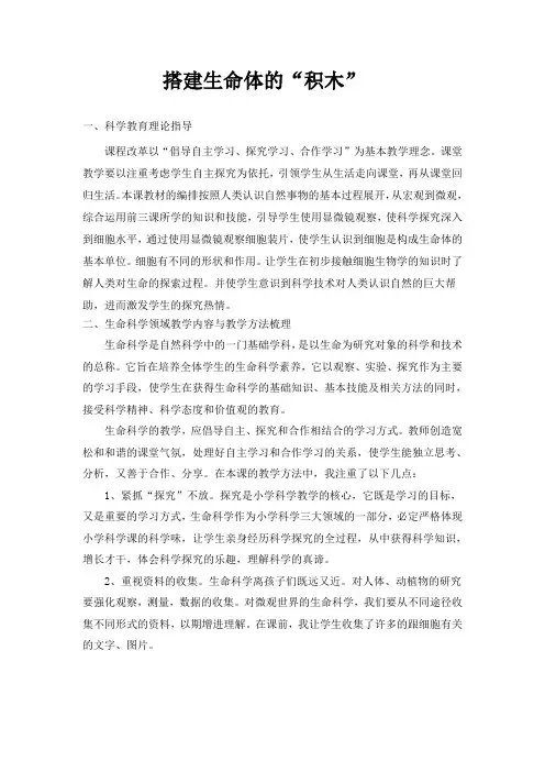 小学科学六年级《搭建生命体的“积木”》