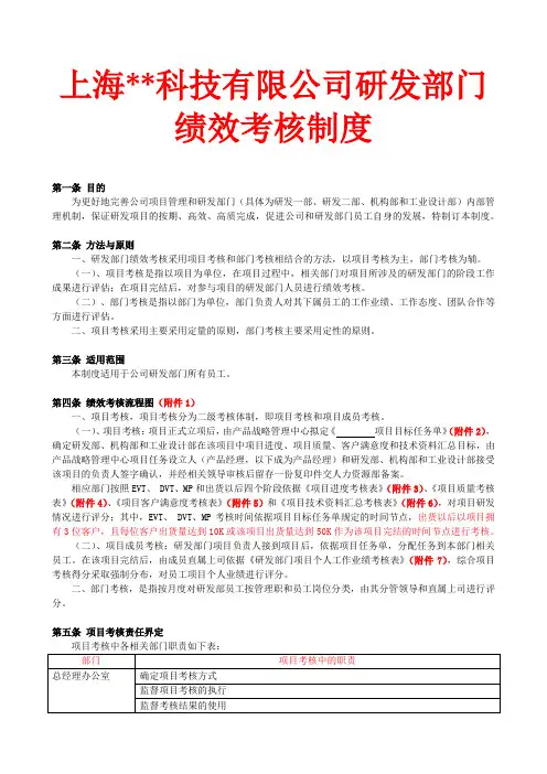 科技有限公司研发部绩效考核制度
