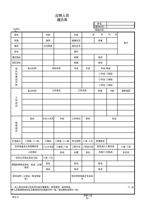 应聘人员履历表