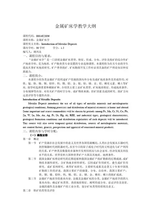 金属矿床学教学大纲