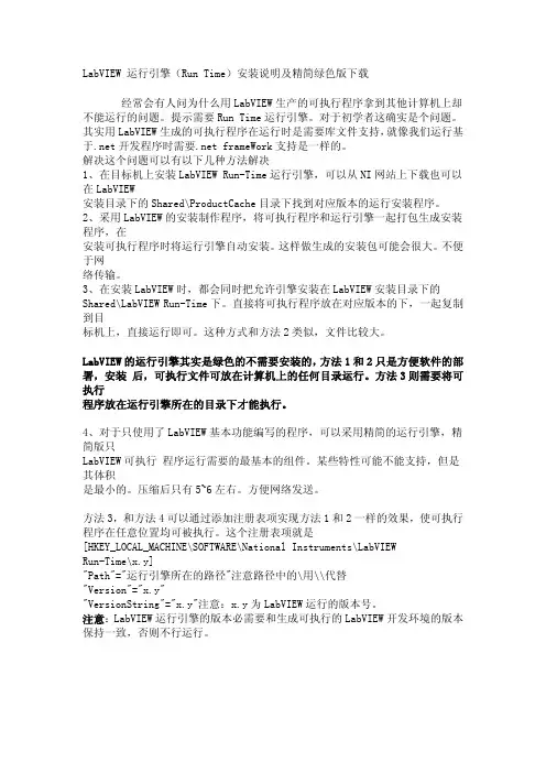 LabVIEW 运行引擎(Run Time)安装说明及精简绿色版