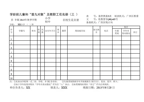 2013秋在校生花名册(空表格)