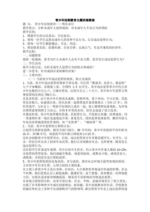 青少年法制教育主题讲座教案