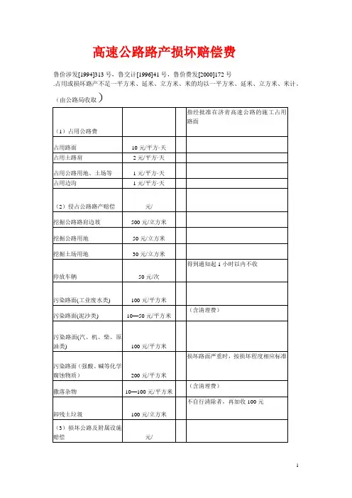 高速公路路产损坏赔偿费