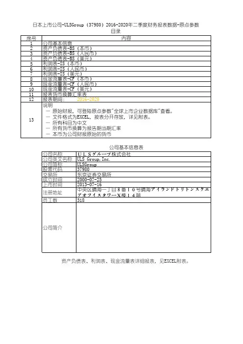 日本上市公司-ULSGroup(37980)2016-2020年二季度财务报表数据-原点参数