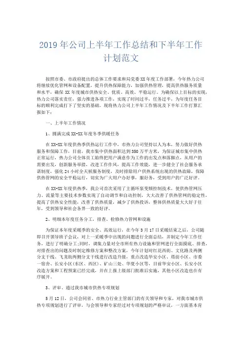 工作计划-2019年公司上半年工作总结和下半年工作计划范文 精品
