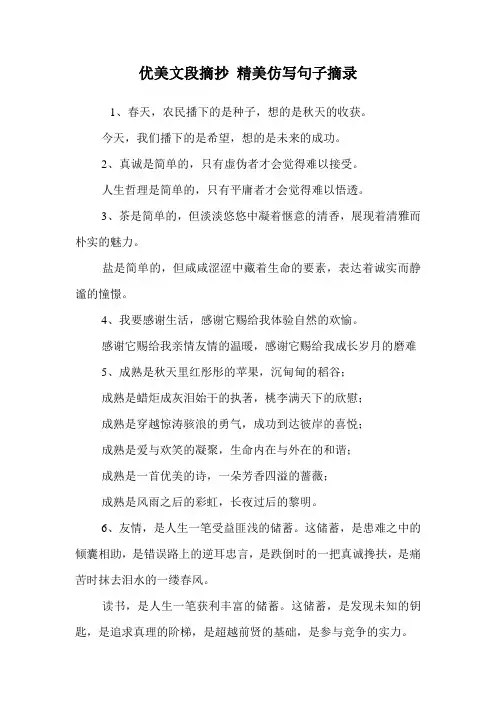 优美文段摘抄 精美仿写句子摘录.doc