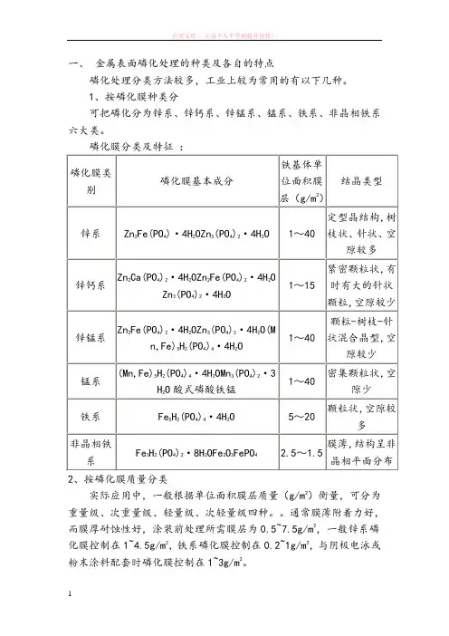 金属表面磷化处理的种类及各自的特点