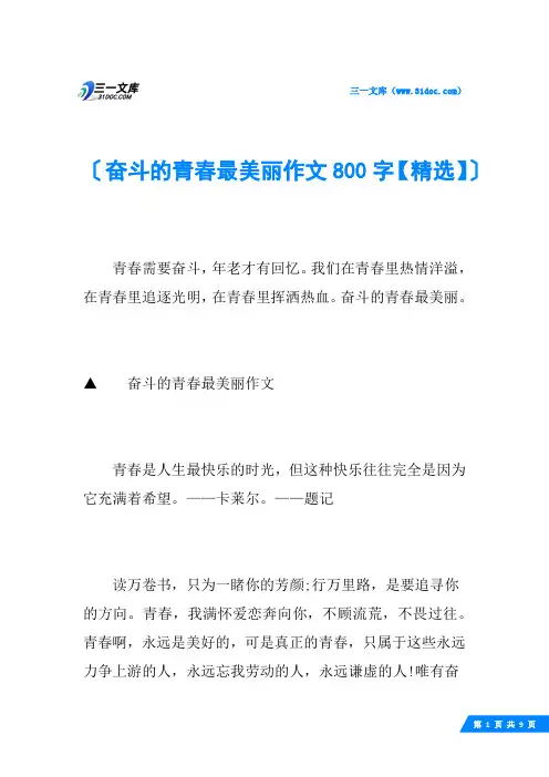 奋斗的青春最美丽作文800字【精选】