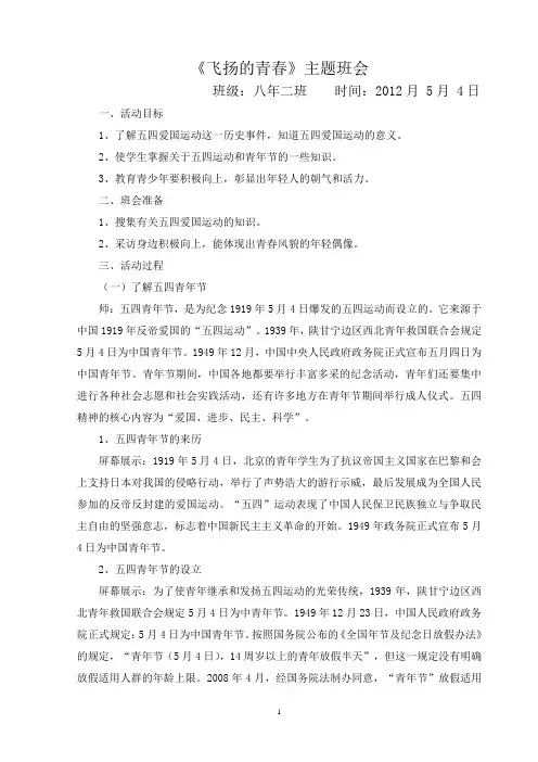 飞扬的青春主题班会