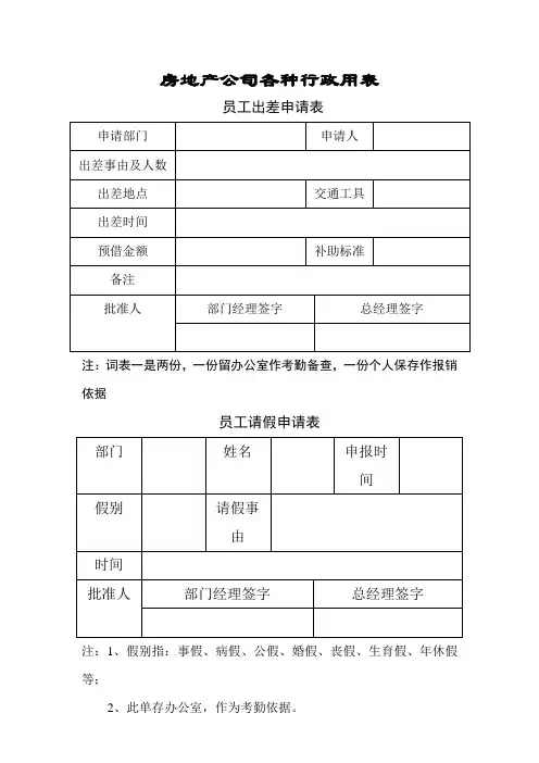 房地产开发有限公司：房地产公司各种行政用表