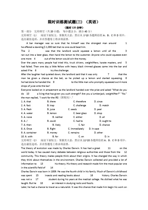 2011届高考英语限时训练试题3