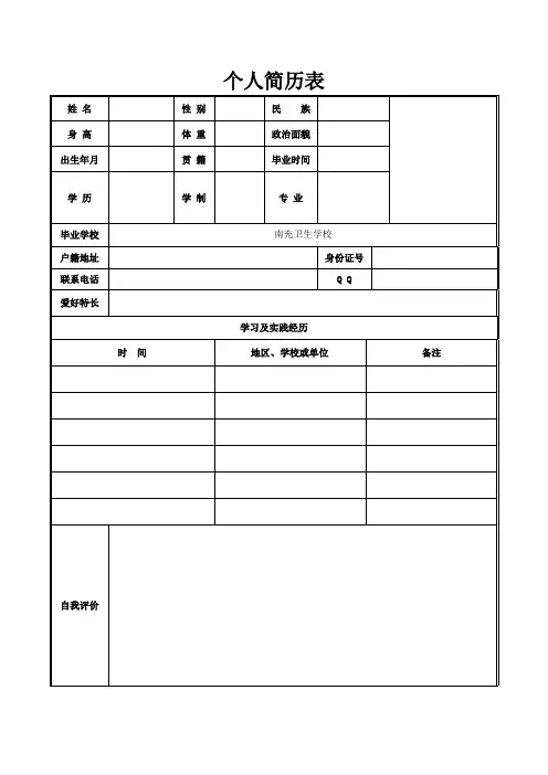 个人简历表1