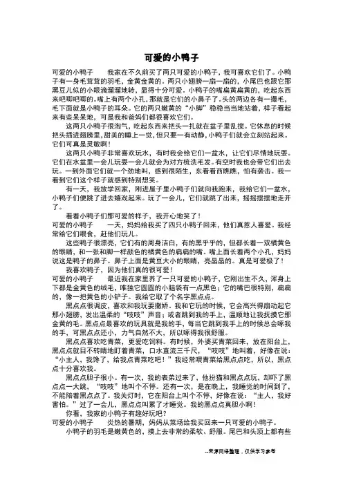 可爱的小鸭子_二年级作文