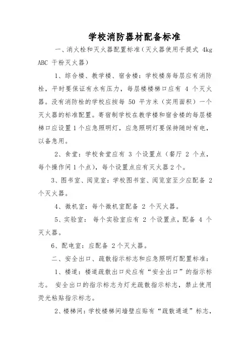 学校消防器材配备标准消火栓和灭火器配置标准