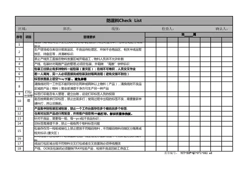 防混料Check  List